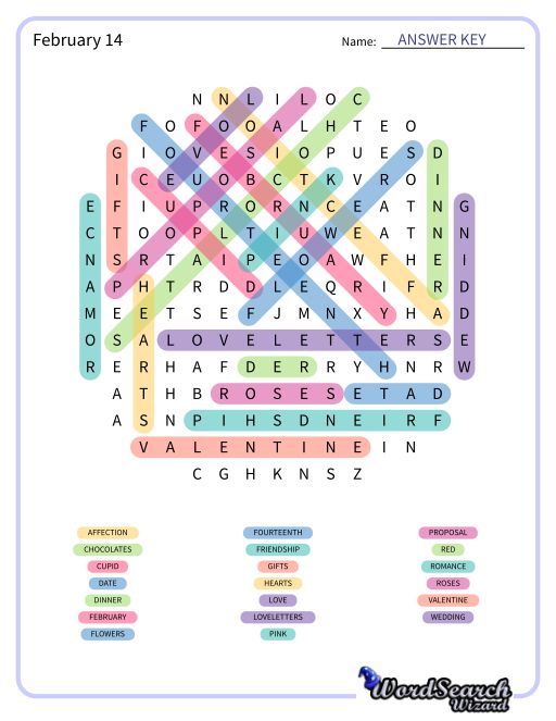 February 14 Word Search Puzzle