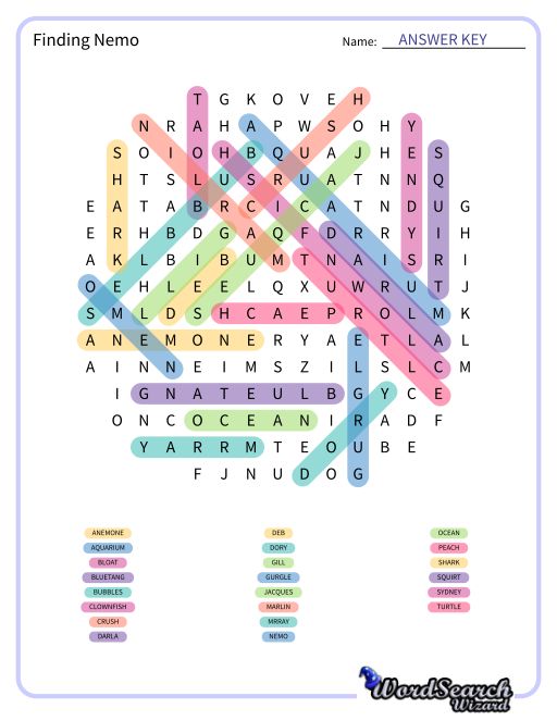 Finding Nemo Word Search Puzzle