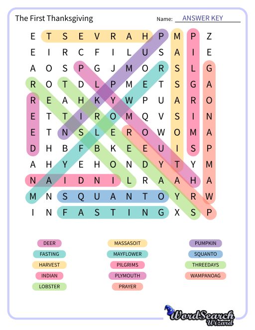 The First Thanksgiving Word Search Puzzle