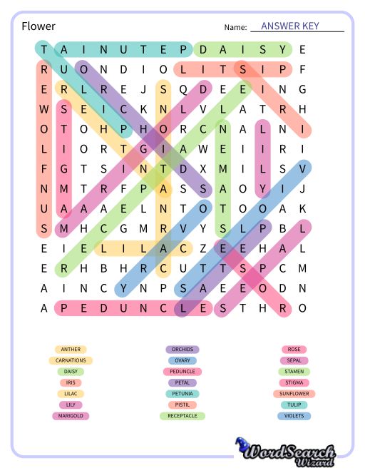 Flower Word Search Puzzle
