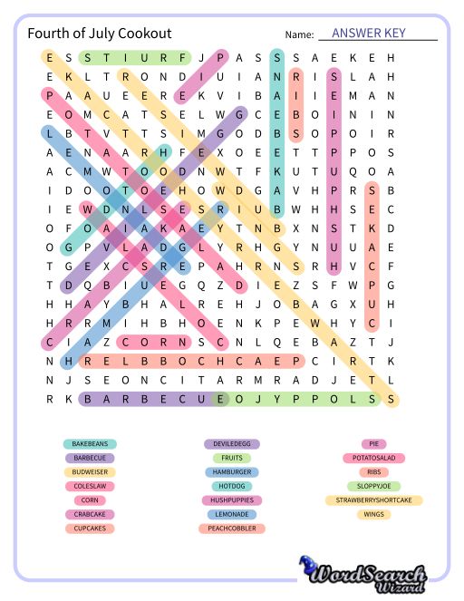 Fourth of July Cookout Word Search Puzzle