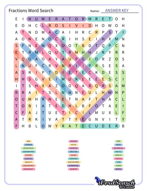 Fractions Word Search Word Search Puzzle
