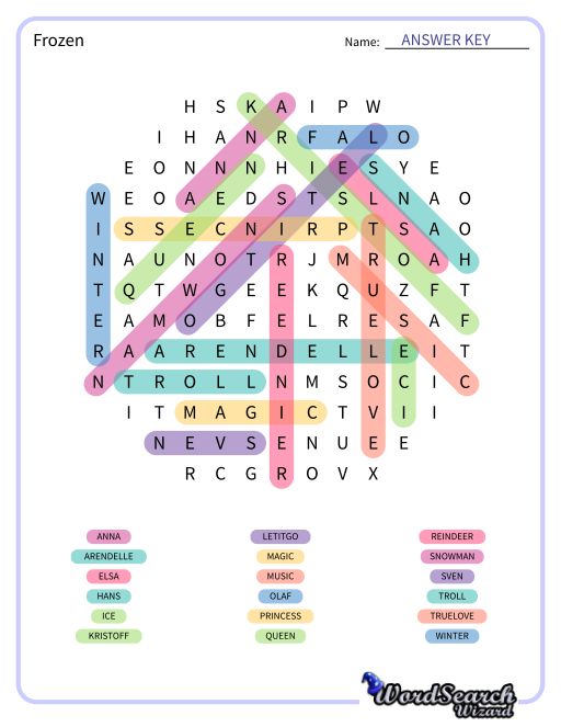 Frozen Word Search Puzzle
