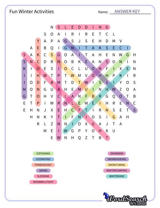 Fun Winter Activities Word Search Puzzle