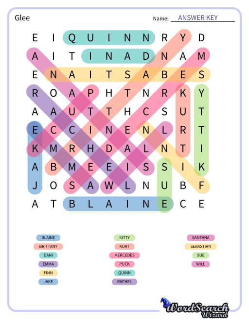 Glee Word Search Puzzle