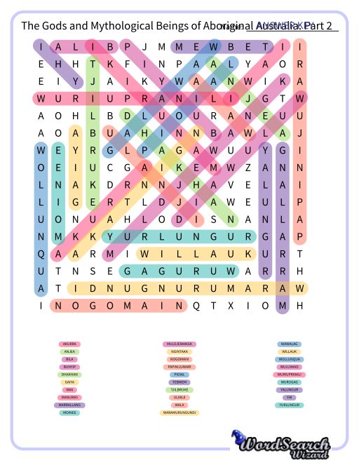 The Gods and Mythological Beings of Aboriginal Australia: Part 2 Word Search Puzzle