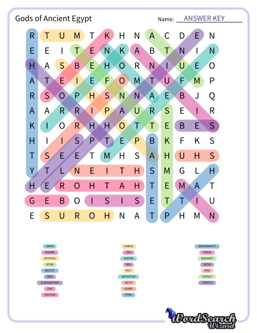 Gods of Ancient Egypt Word Search Puzzle
