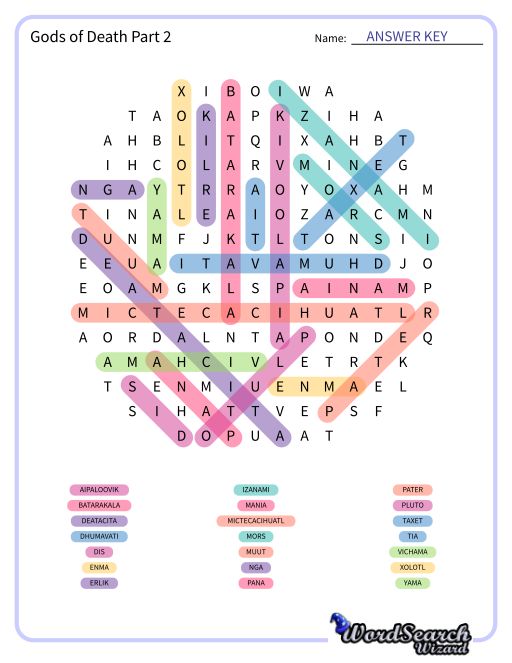 Gods of Death Part 2 Word Search Puzzle