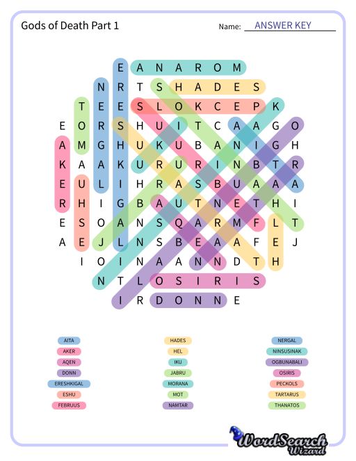Gods of Death Part 1 Word Search Puzzle