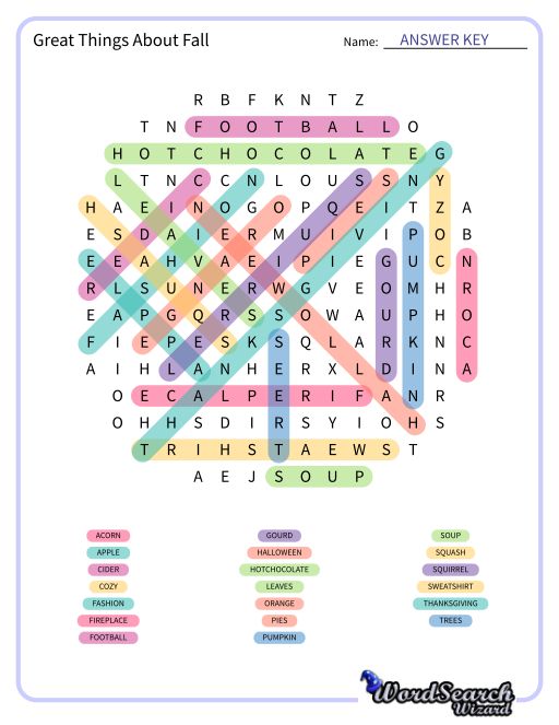 Great Things About Fall Word Search Puzzle