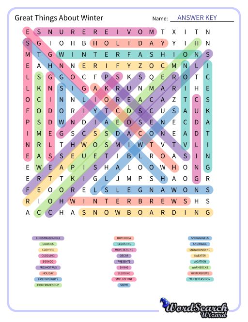 Great Things About Winter Word Search Puzzle
