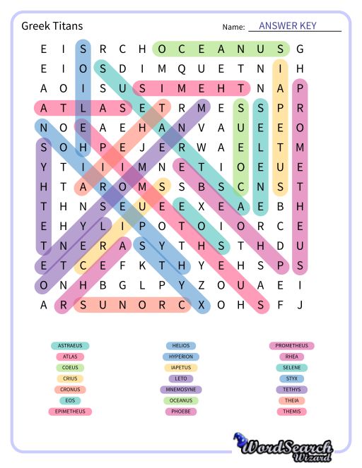 Greek Titans Word Search Puzzle