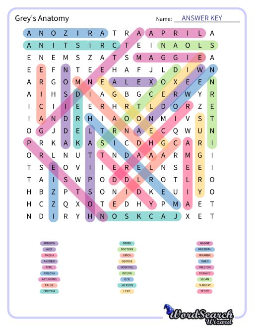 Grey's Anatomy Word Search Puzzle