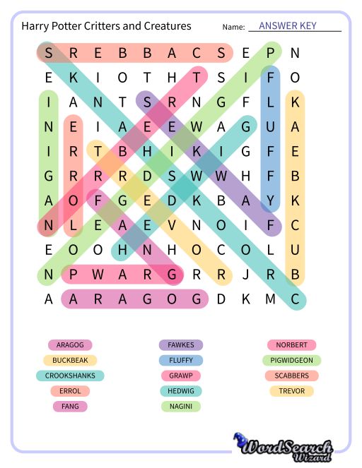 Harry Potter Critters and Creatures Word Search Puzzle