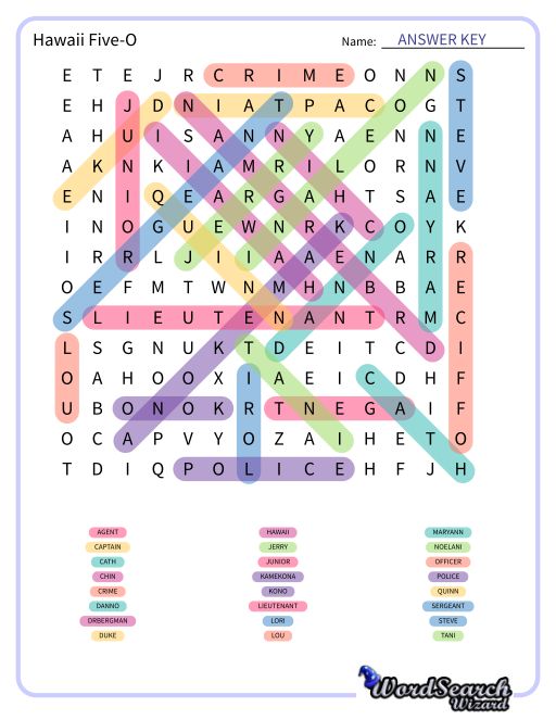Hawaii Five-O Word Search Puzzle