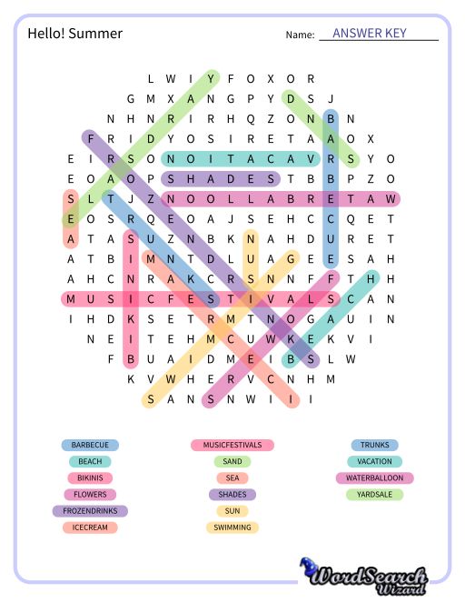Hello! Summer Word Search Puzzle