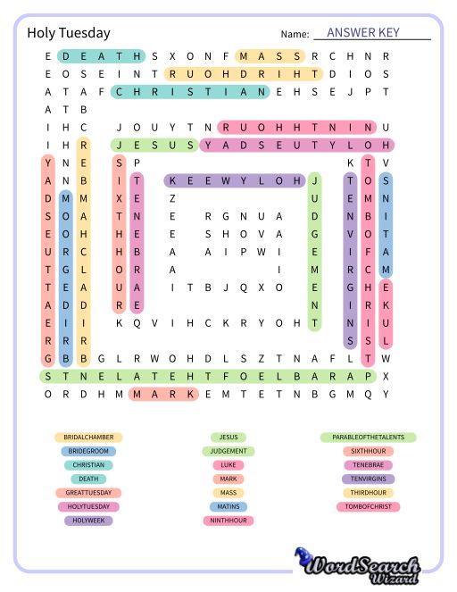 Holy Tuesday Word Search Puzzle
