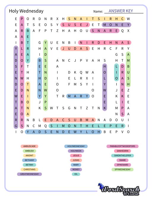 Holy Wednesday Word Search Puzzle