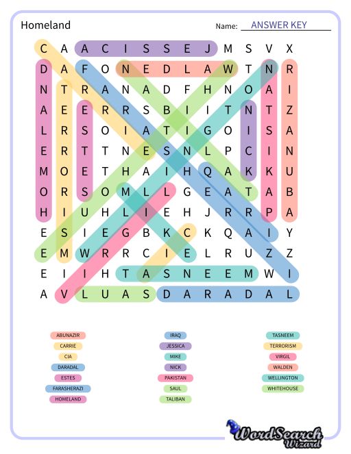 Homeland  Word Search Puzzle