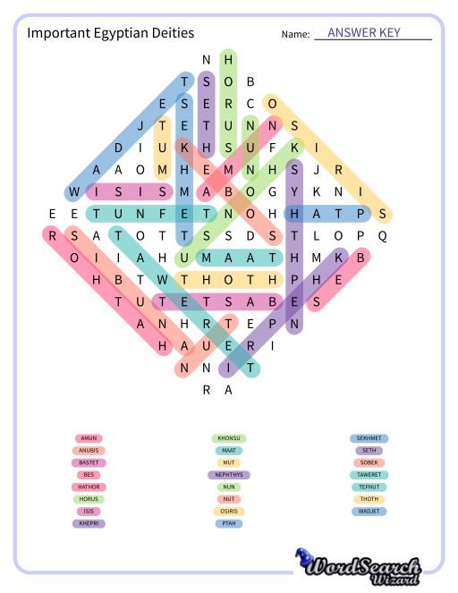 Important Egyptian Deities Word Search Puzzle