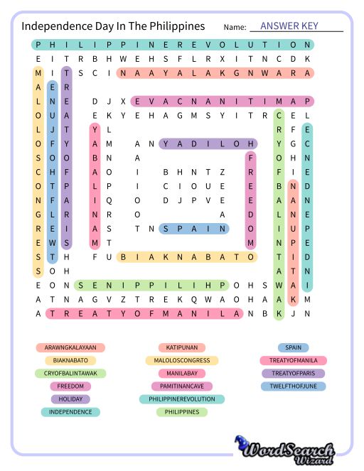 Independence Day In The Philippines Word Search Puzzle