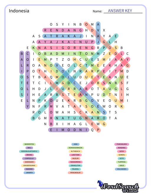Indonesia Word Search Puzzle