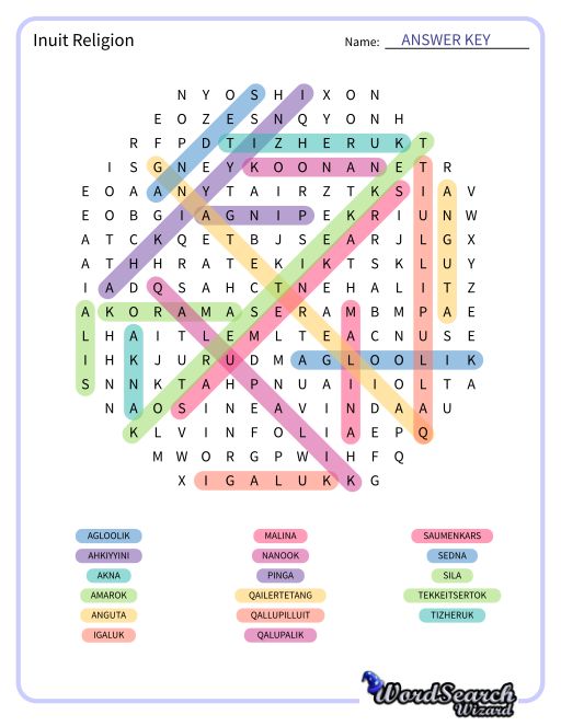 Inuit Religion Word Search Puzzle
