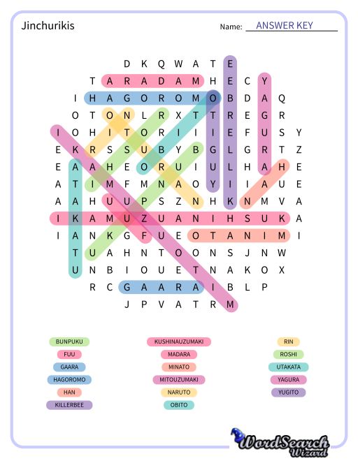 Jinchurikis Word Search Puzzle