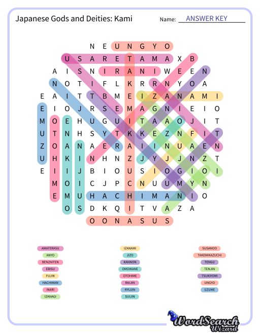 Japanese Gods and Deities: Kami Word Search Puzzle