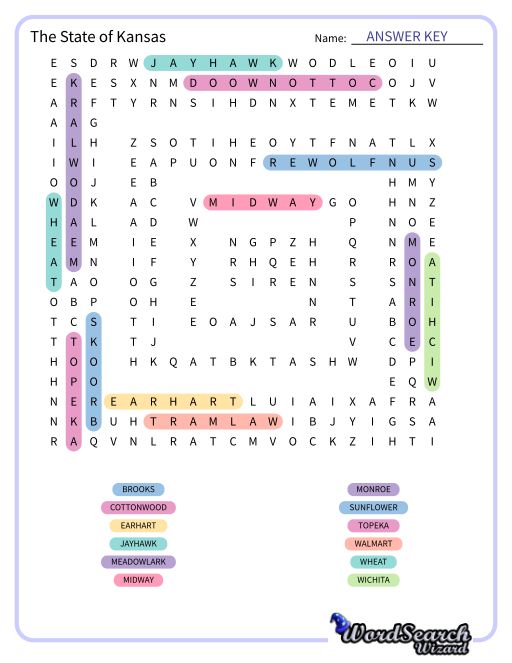 The State of Kansas Word Search Puzzle