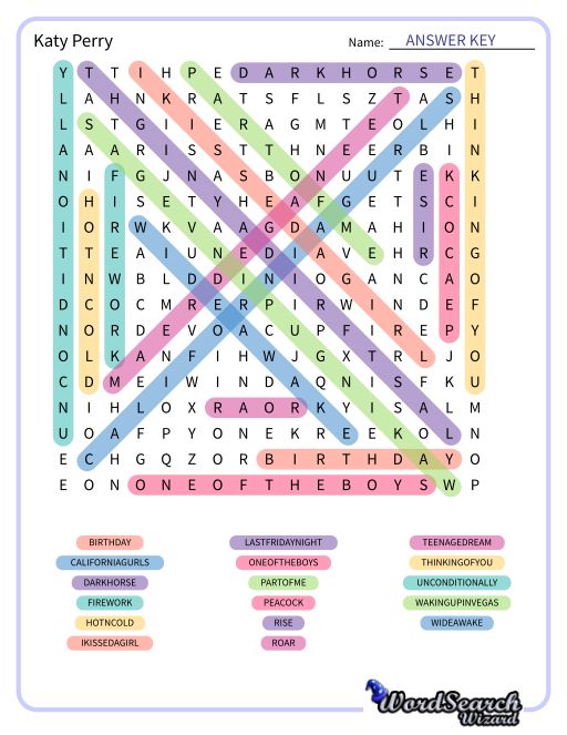 Katy Perry Word Search Puzzle