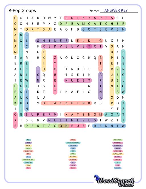 K-Pop Groups Word Search Puzzle