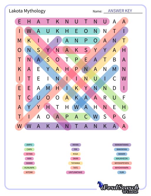 Lakota Mythology Word Search Puzzle