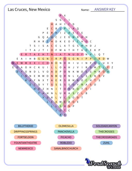 Word Search Puzzle Las Cruces New Mexico