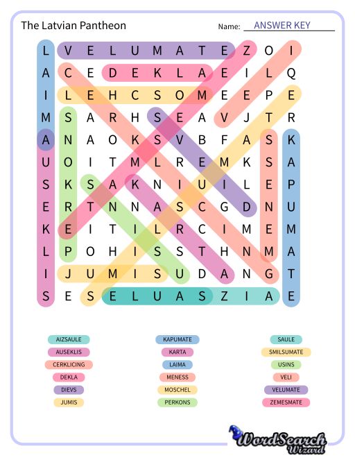 The Latvian Pantheon Word Search Puzzle