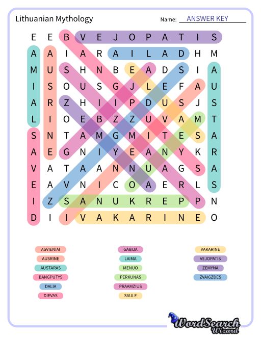 Lithuanian Mythology Word Search Puzzle