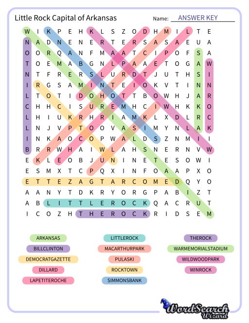 Little Rock Capital of Arkansas Word Search Puzzle