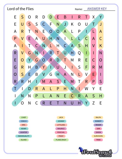 Lord of the Flies Word Search Puzzle