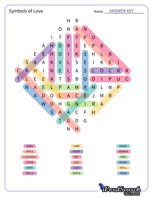 Symbols of Love Word Search Puzzle