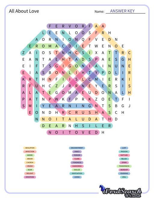 All About Love Word Search Puzzle
