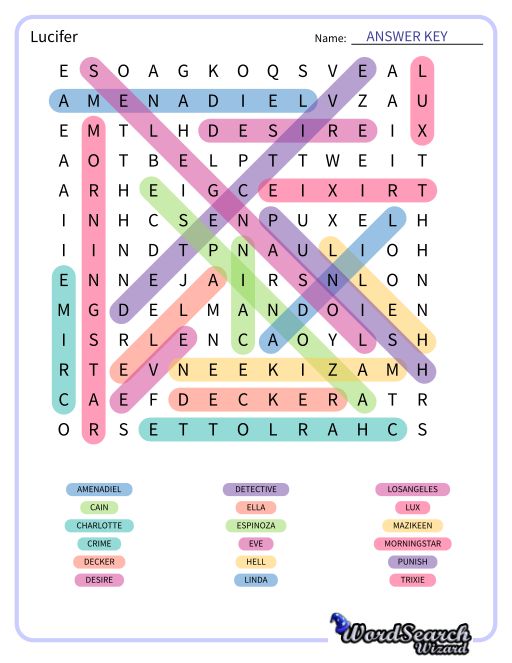 Lucifer Word Search Puzzle
