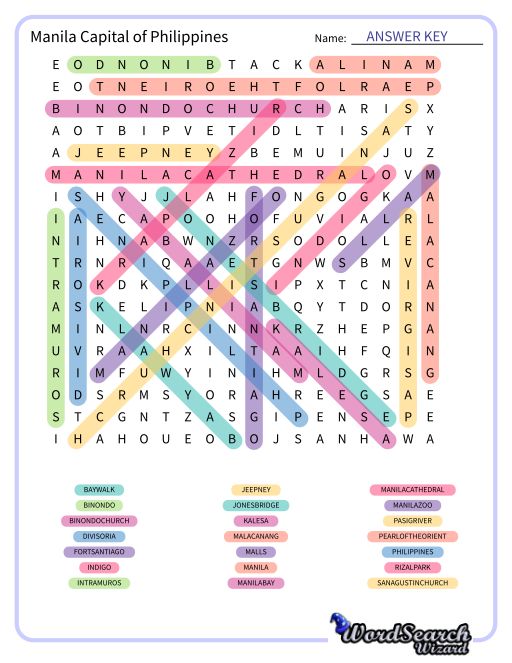 Manila Capital of Philippines Word Search Puzzle