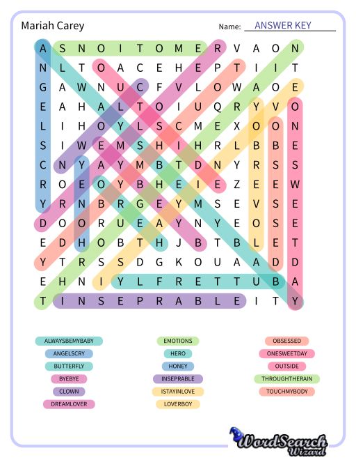 Mariah Carey Word Search Puzzle
