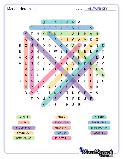 Marvel Heroines II Word Search Puzzle