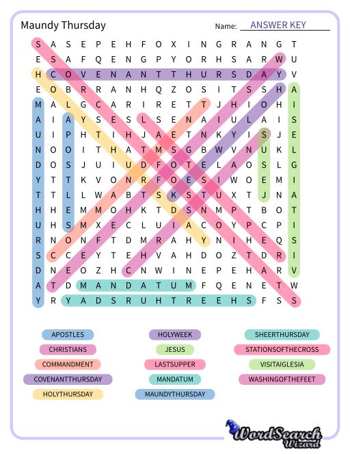 Maundy Thursday Word Search Puzzle