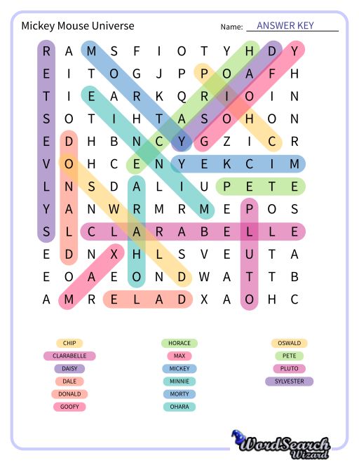 Mickey Mouse Universe Word Search Puzzle