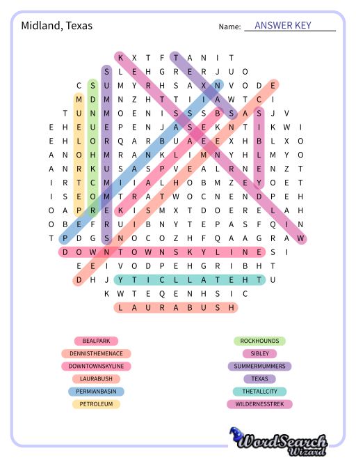 Midland, Texas Word Search Puzzle