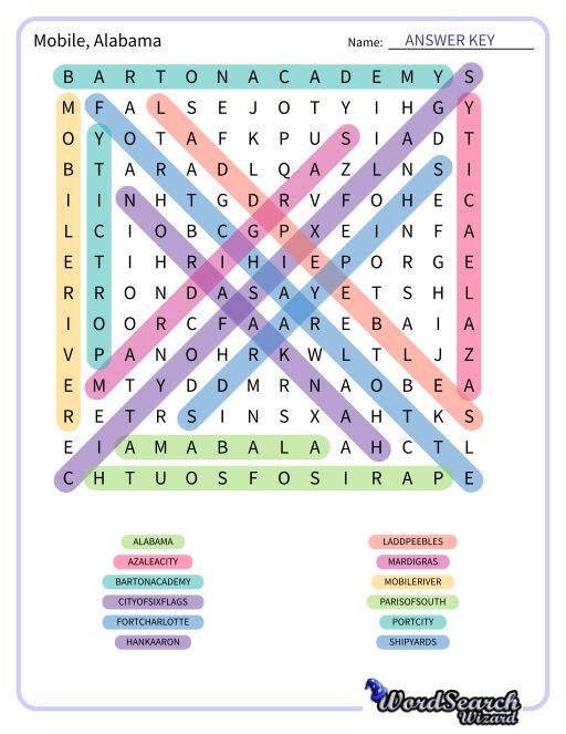 Mobile, Alabama Word Search Puzzle