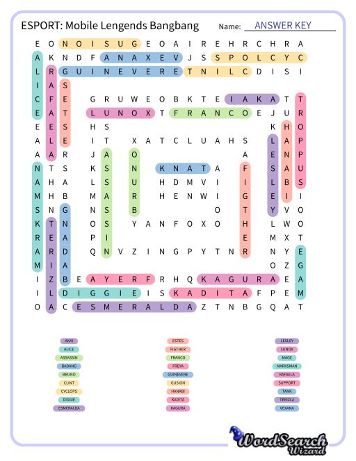 ESPORT: Mobile Lengends Bangbang Word Search Puzzle