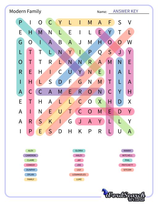 Modern Family Word Search Puzzle